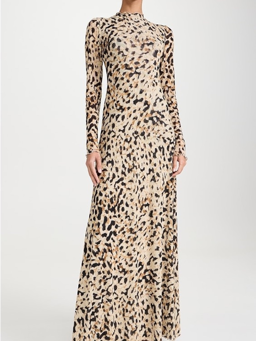 RESA Beige Leopard-Print Long Sleeve Maxi Dress